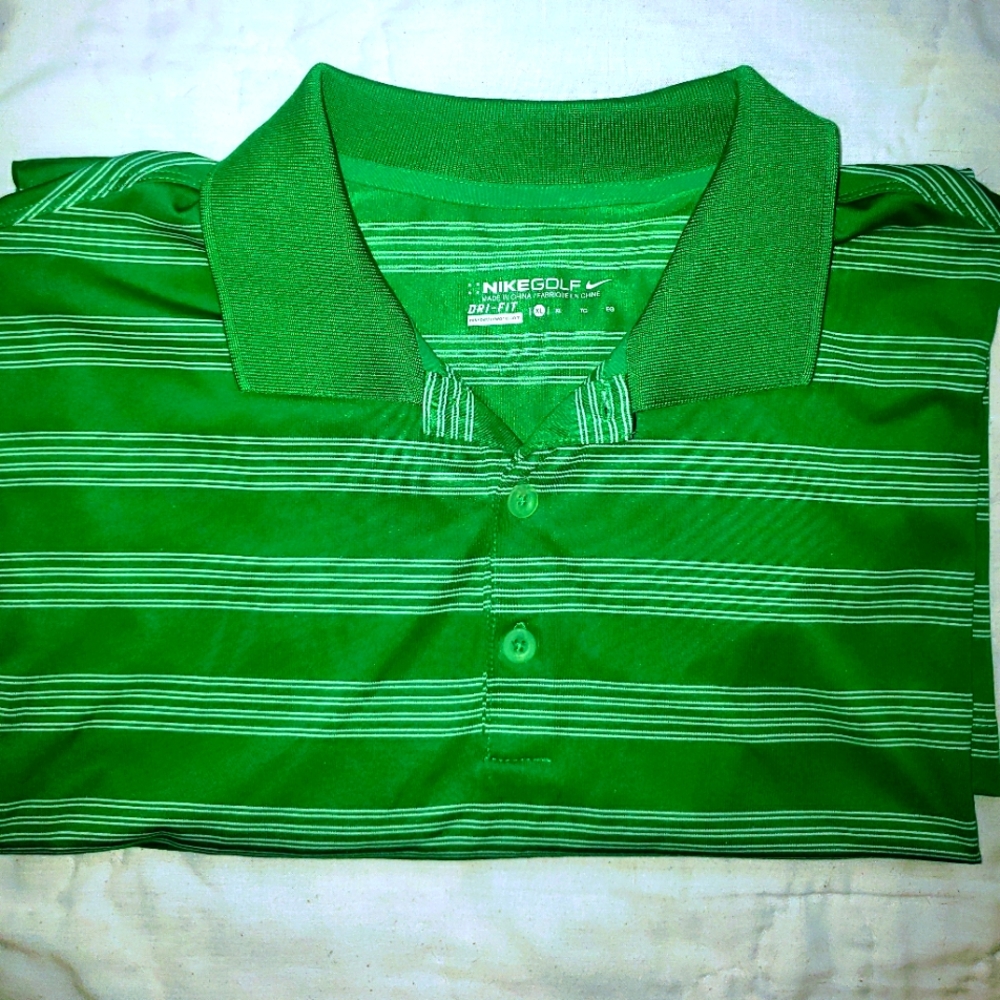 GREEN NIKE MENS GOLF STRIPED DRI-FIT POLO